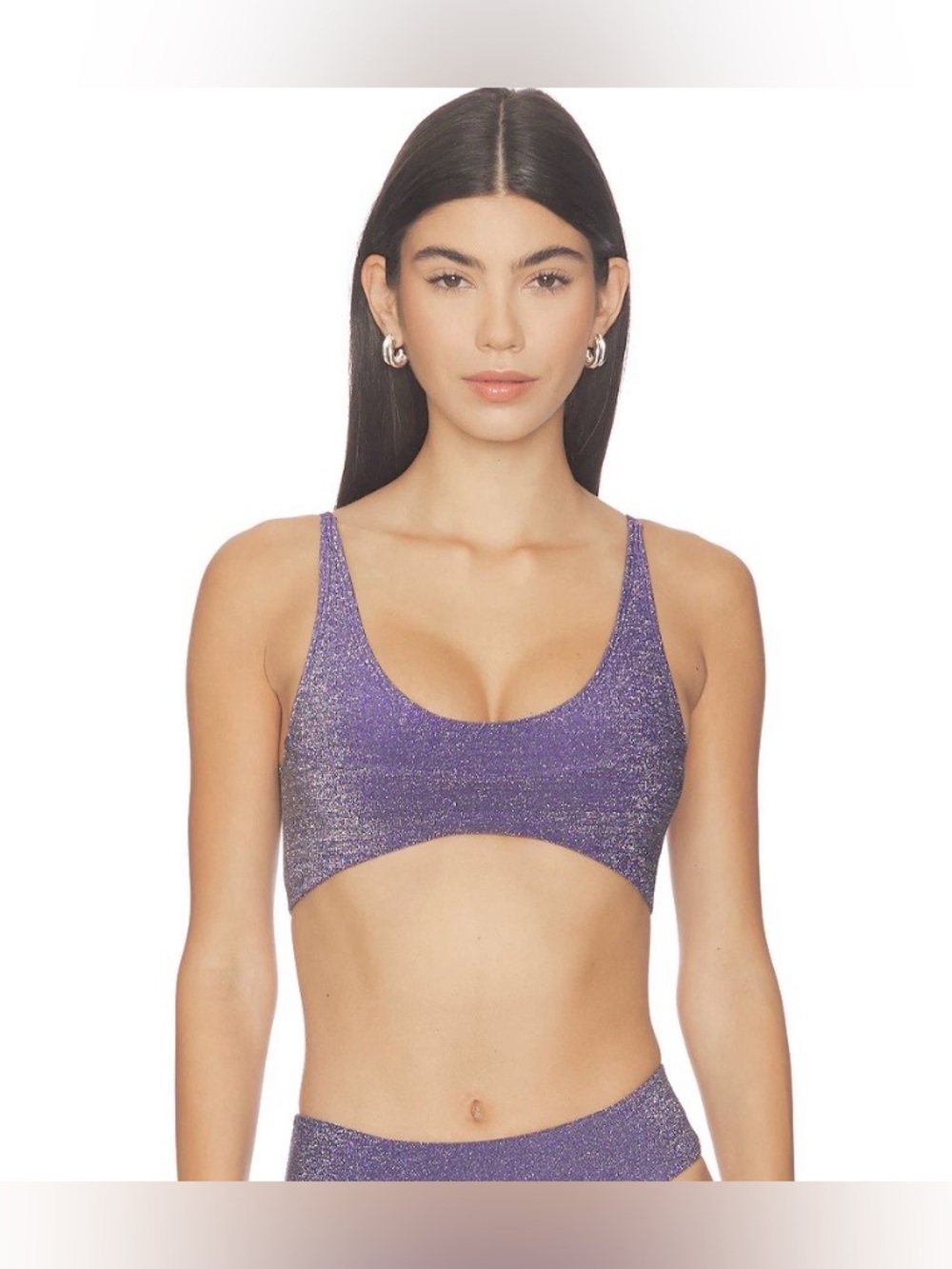Free People 🆕 lurex Shimmery Purple Scoop bikini top only size Medium